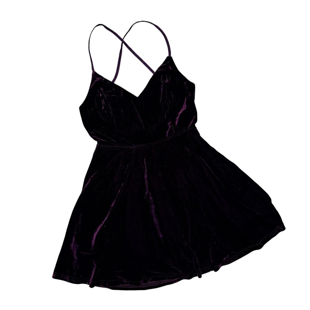 Tobi Purple Velvet Dress Open Back Small Fit Flare Party